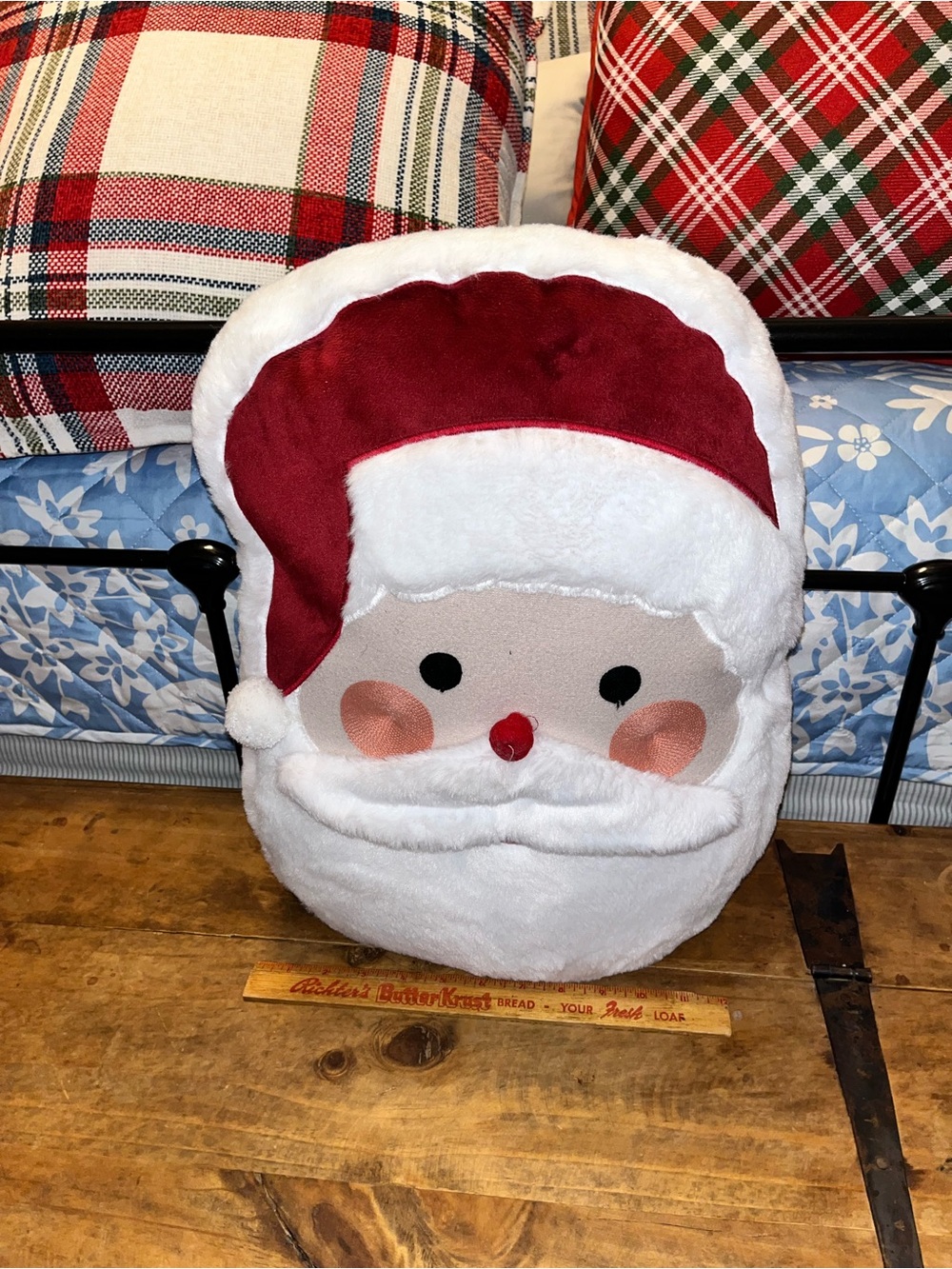 Festive Santa Face Holiday Throw Pillow - Red and White